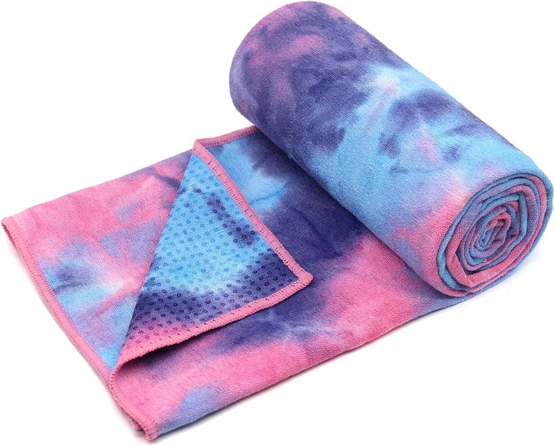 Eunzel 2 Pack Hot Yoga Towel with Grip Dot, Non Slip Yoga Mat Towe Sweat Absorbent Towel for Hot Yoga,Bikram, Pilates and Fitness 72" x 24", Purple & Pink/Green & Purple - Image 3